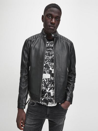 Calvin Klein Ruhák HU305359 | Calvin Klein Bőr Férfi Motoros Kabát Fekete